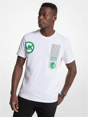 Camiseta Michael Kors Estampadas Logo Algodon Hombre Blancas | 439265-GMA