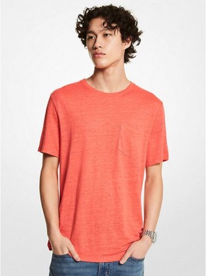 Camiseta Michael Kors Slub Linen Pocket Hombre Naranjas | 928064-DML