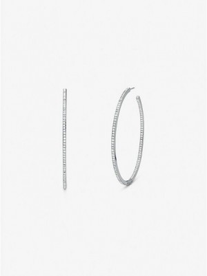 Pendientes Michael Kors Platinum-plated Brass Pave Hoop Mujer Plateadas | 681532-AGT