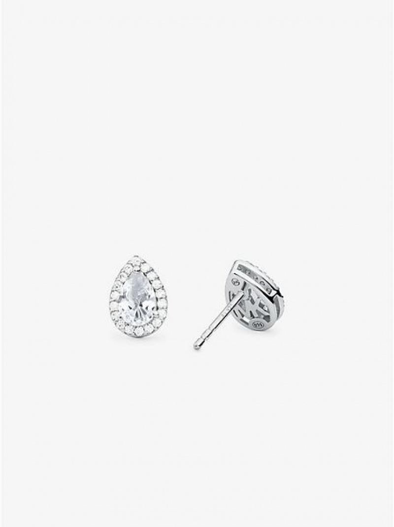 Pendientes Michael Kors Sterling Silver Pave Pear Shaped Stud Mujer Plateadas | 135290-JIA