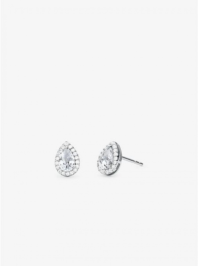 Pendientes Michael Kors Sterling Silver Pave Pear Shaped Stud Mujer Plateadas | 135290-JIA